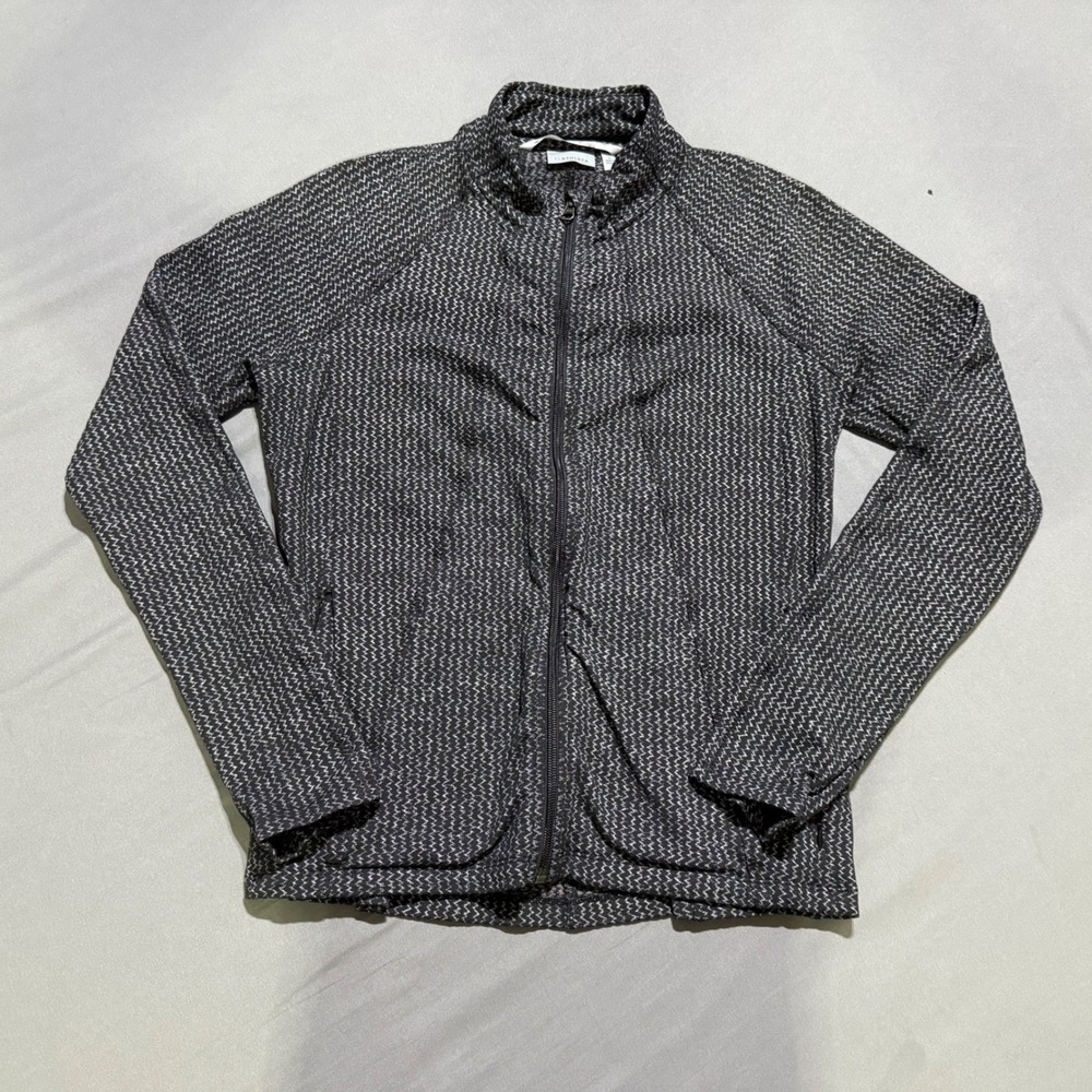 Athleta Zip Jacket Womens Large Black Herringbone  Heartbeat Hope
